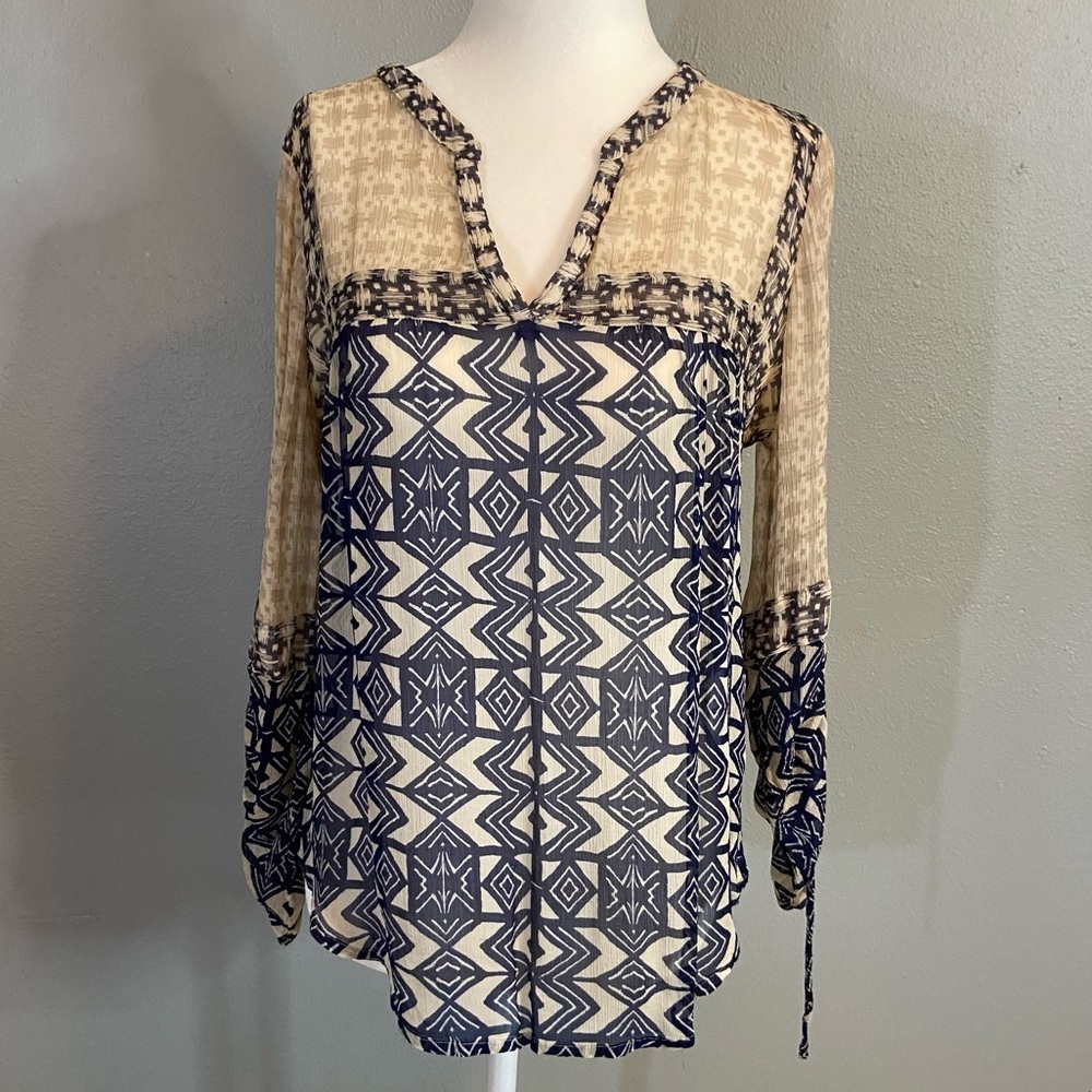 72. Lucky Brand Women's Sheer Bohemian Tribal Print Blouse Size Small